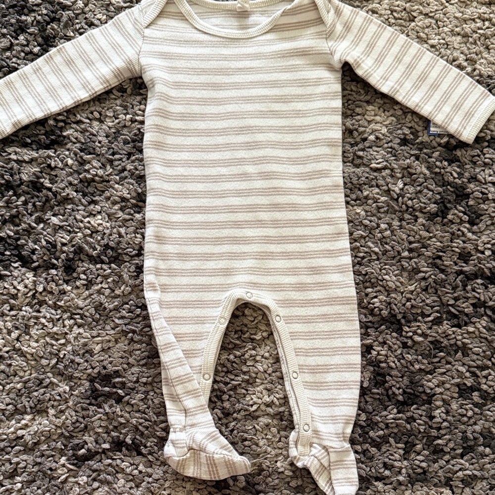 Quincy Mae Cream and Tan Striped Footie
